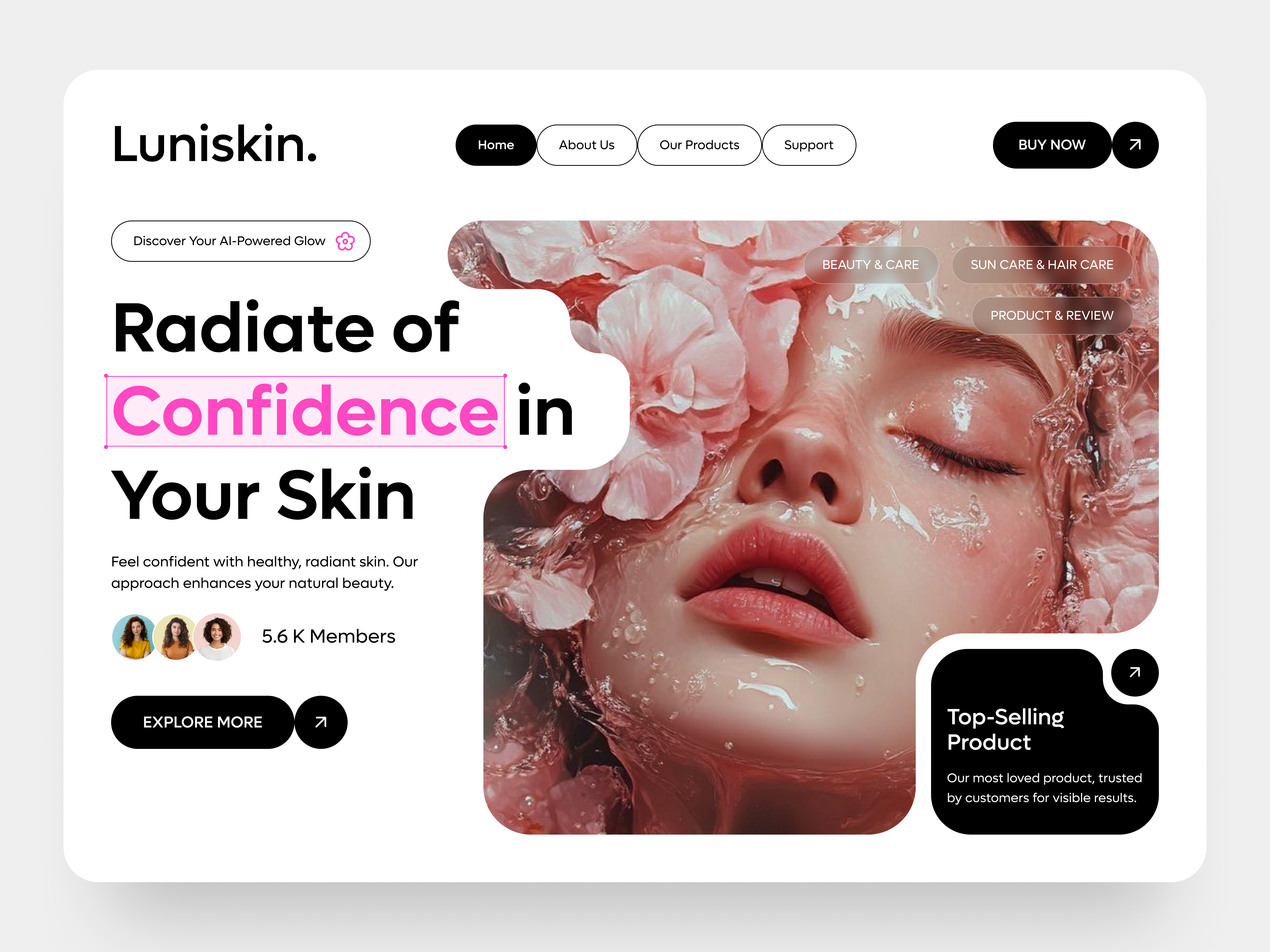 Luniskin – AI-Powered Skincare & Beauty Web Design UI/UX Design beauty product design e commerce face care luxury skincare online skincare shopping online store organic skincare skin care shop skin care website skincare design skincare online skincare online store skincare product ui skincare products skincare ui ui ux web web design