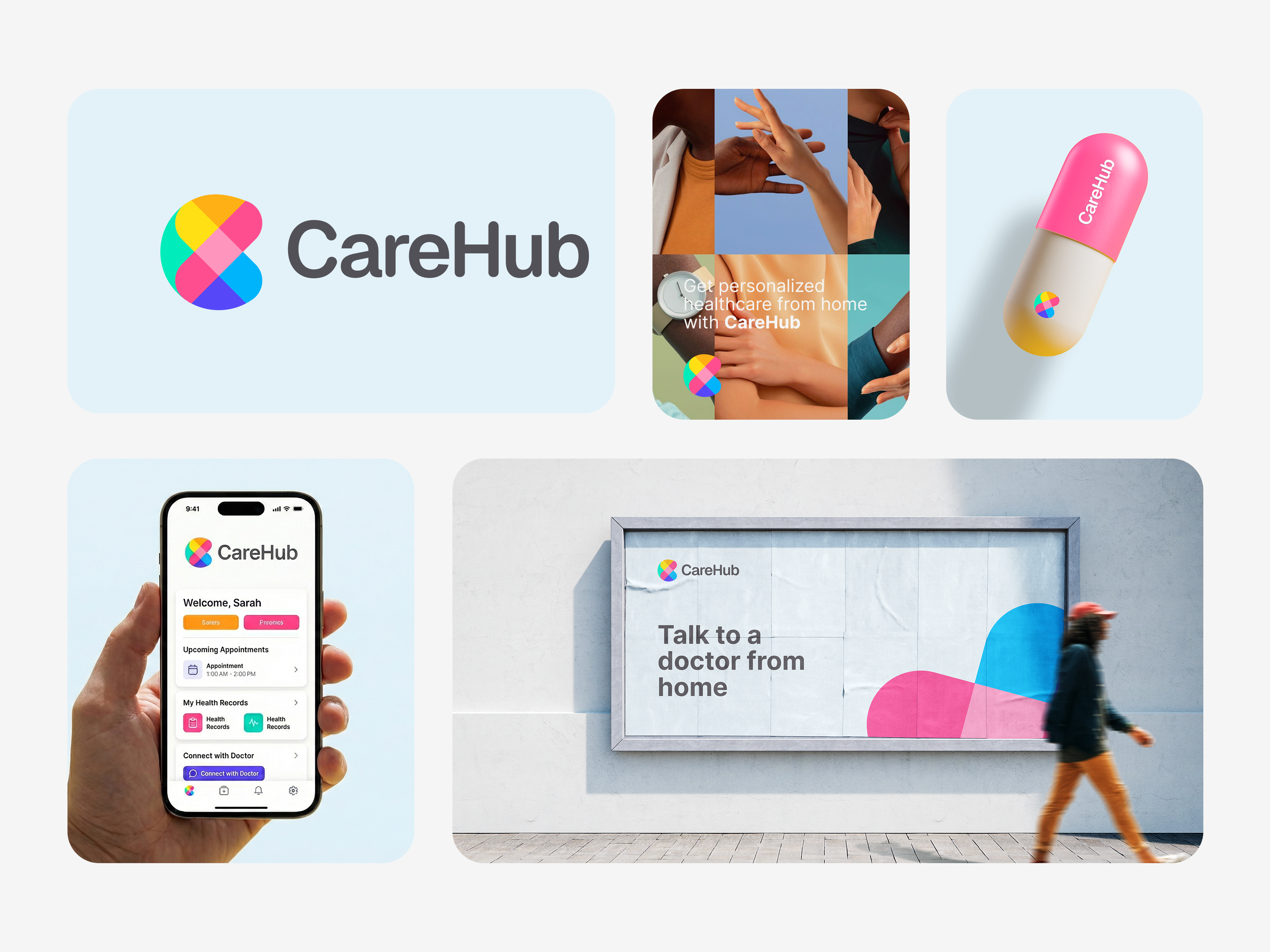 CareHub: Fast, Secure Virtual Healthcare & Wellness brand identity branding branding agency c logo care logo colorful consultations doctor health platform healthcare app logo logo design medtech mental health modern logo telemedicine typography virtual healthcare visual mockup wellness