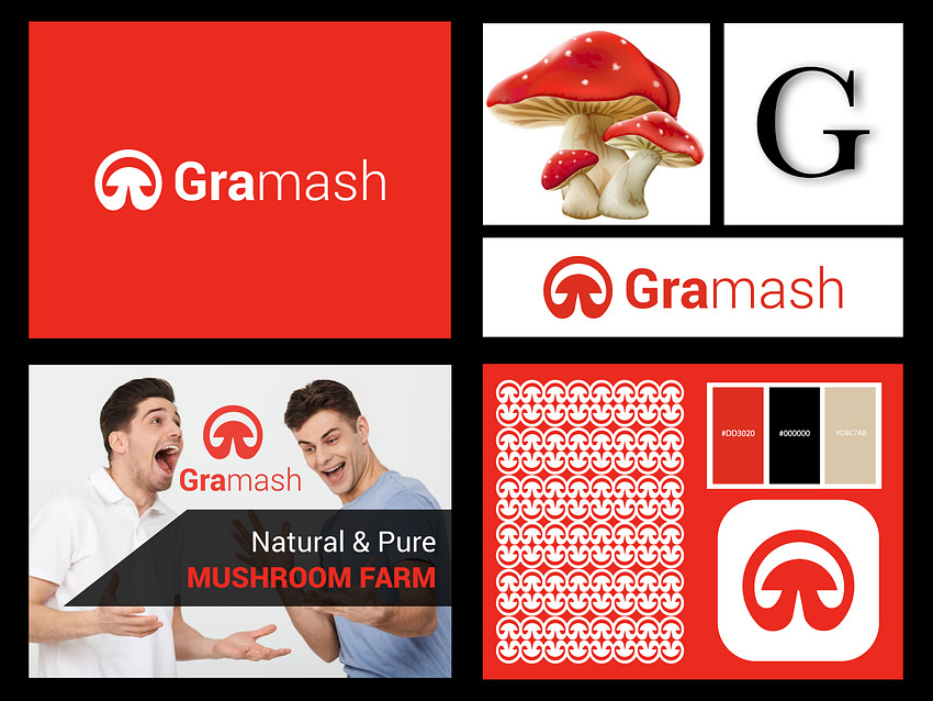 Example of Mushroom farm food logo and branding design