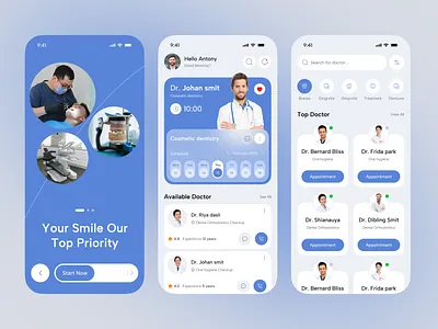 DentEase – Smart Dental Appointment Mobile App android app design appointment booking clean ui dental app dentistry doctor app health tech healthcare healthcare app home page interface ios medical ui mobile app popular splash screen ui ux wellness