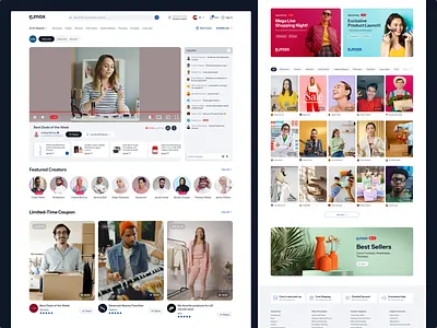 Live Shopping Ecommerce Platform UI creator economy ecommerce ui ecommerce website live commerce live shopping marketplace design online shopping product design product discovery responsive web design shopping platform ui design ux ui design web design