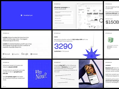 Investor Pitch Deck for AI Product ai blue branding dashboard icons illustration investment investor investor deck marketing slides minimal mockups modern pitch deck presentations sales sales deck slides