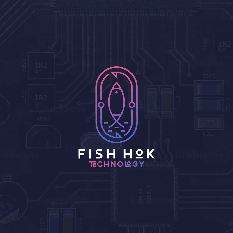 FishHok Technology Minimal Line Art Logo with Fish and Tech Node brand identity branding design design logo flat graphic design icon illustration logo logo design logos logotype minimal minimal logo modern modern logo timeless ui unique