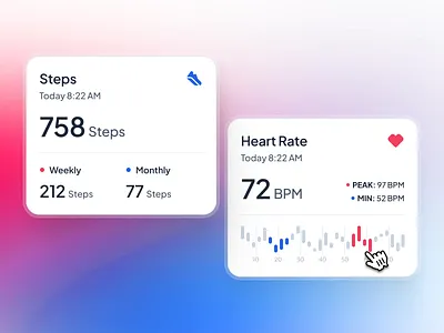 asklepios v3: AI Health & Wellness App - Health Metric UI Card ai health assistant app ai wellness app asklepios ui kit blue clean digital health app figma design system gradient health metric health metric card health metric ui health metrics healthcare design system healthcare interface ui healthcare mobile app healthcare ui kit minimal mobile health app modern smart health app