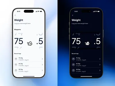 asklepios v3: AI Health & Wellness App - Log Weight UI Pattern ai health companion app ai wellness app asklepios ui kit blue clean digital health app figma design system gradient healthcare design system healthcare interface ui healthcare mobile app healthcare ui kit log weight minimal mobile health app modern smart health app weight app weight loss app