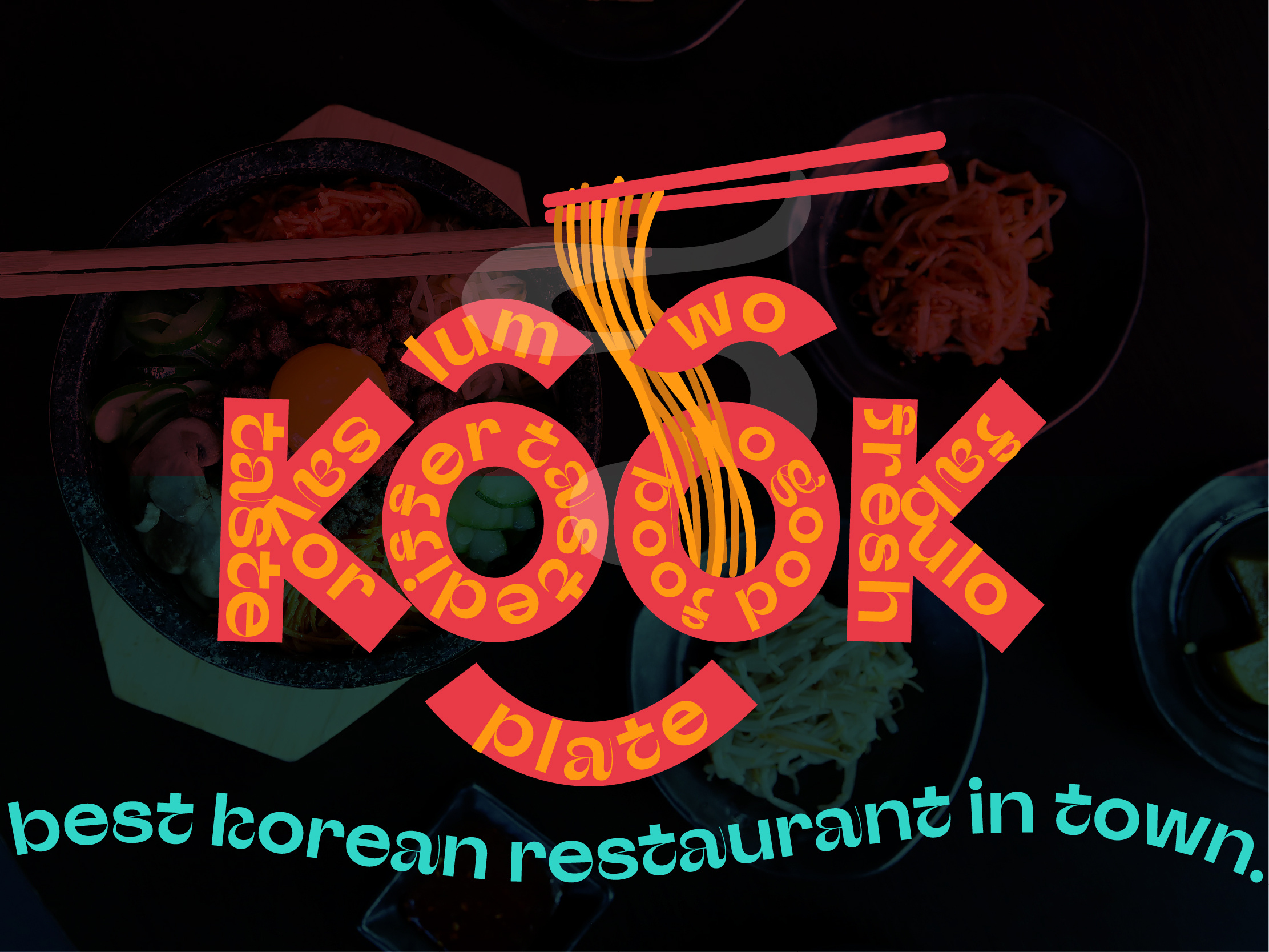 Kook - Playful Korean Kitchen Visual Identity bold bold visual identity branding clean logo creative logo eye catchy logo fastfood food logo kook korean food korean food korean kitchen mascot logo modern warm brand playful mascot logo scalable logo vibrant branding warm identity warm logo wordmark logo