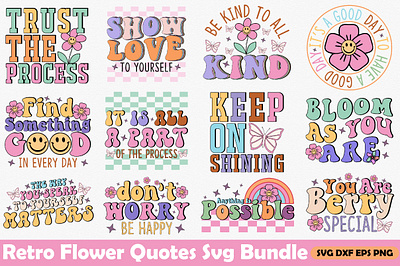 Retro Flower Quotes SVG Bundle svg bundle