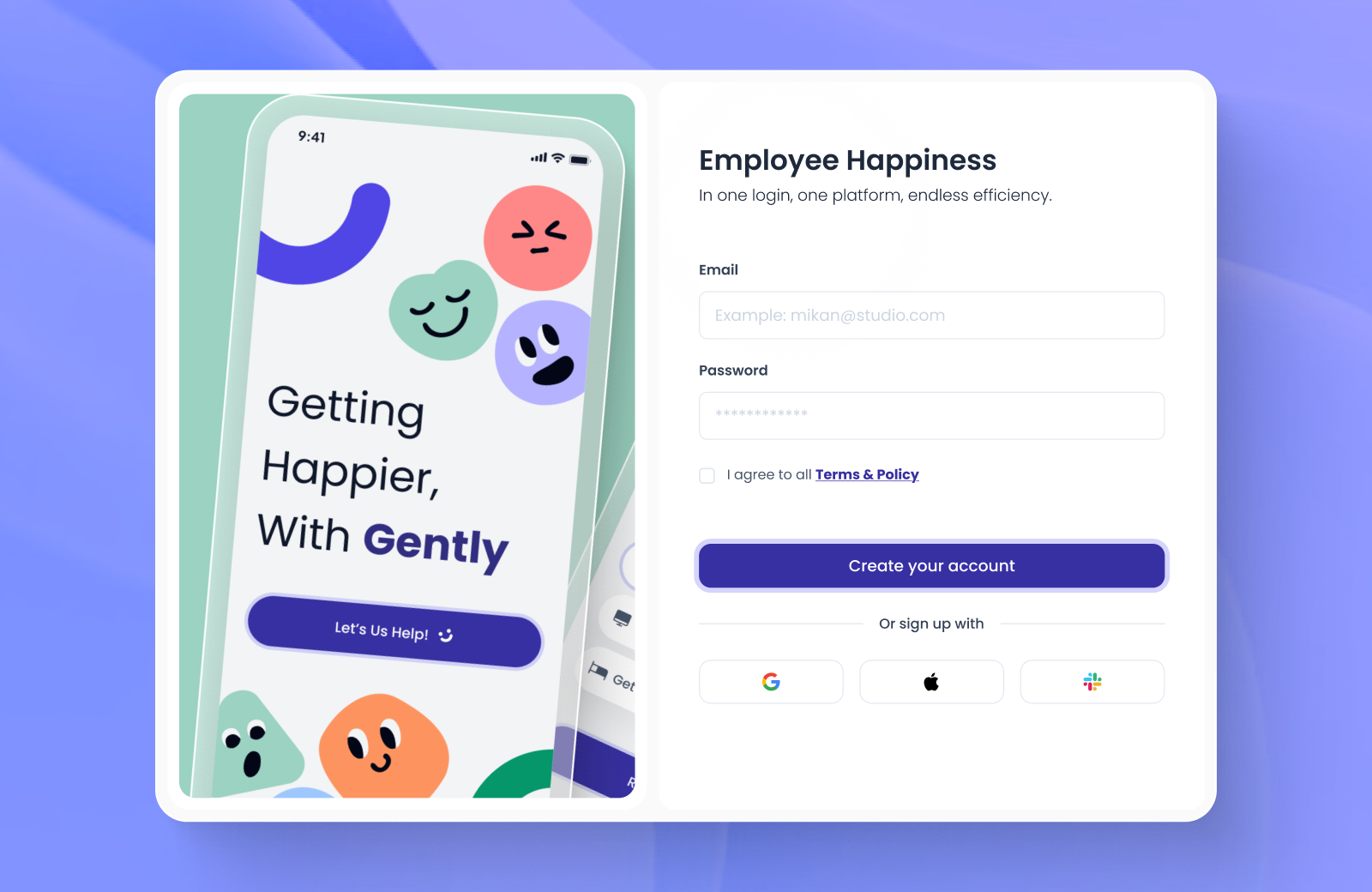 Mood Tracker Dashboard & Employee Happiness App UI - SaaS auth authetication dekstop fun illustration login page mood tracker register ui wellness app