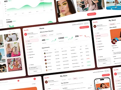 Beauty Services Booking Website Design appointment beauty booking business charts clients graph profile red service statistics web