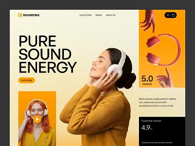 Soundora – E-commerce website UI design branding ecommerce website ecommerce website design header headphone hero section interface minimal shopping shopping cart ui user experience ux website design