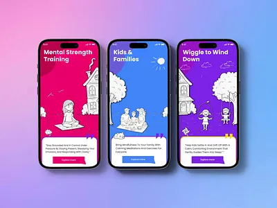 Mental Wellness App UI – Mindfulness for Kids & Families 3d animation branding creative design family graphic design health illustration interface kids logo mind mindfull modern motion graphics ui welness