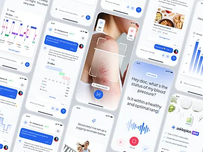 asklepios v3: AI Health Assistant App - Smart Companion UI ai health assistant app ai health companion app ai wellness app asklepios ui kit blue clean digital health app figma design system gradient health assistant health assistant ui healthcare design system healthcare interface ui healthcare mobile app healthcare ui kit minimal mobile health app modern smart health app wellness ui kit
