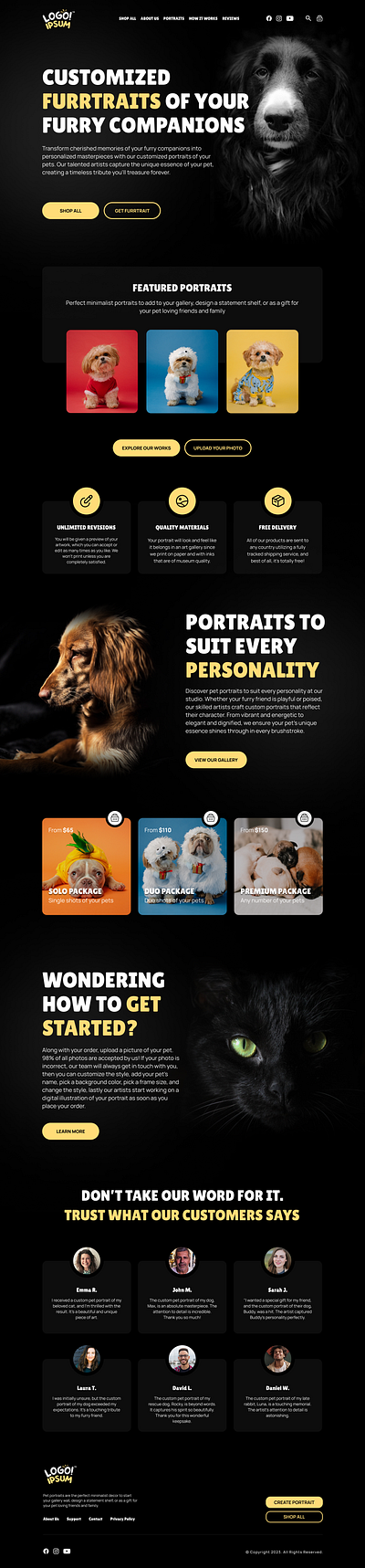 Furrtraits - Pets Portraits E-Commerce Homepage cats design dogs ecommerce elementor home landing pet pets portraits ui web design website wordpress