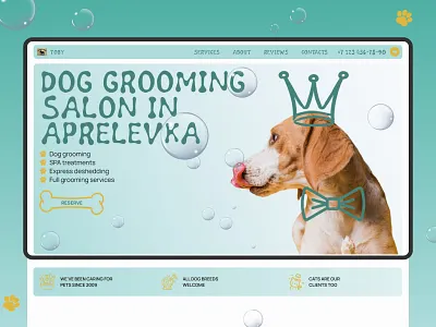 Dog Grooming Salon Website design dog groomin figmadesign grooming salon illustration landing page landingpage pet care pets playful tilda ui ui design ux ux design votakdigital web design webdesign