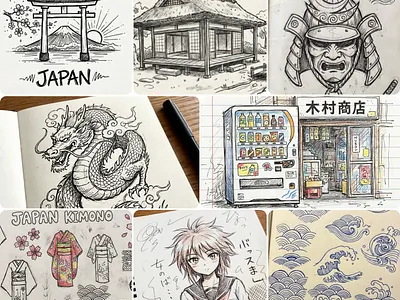 Japan Culture Doodle Collection canva doodles dribbble design hand drawn japan minimal art sketch