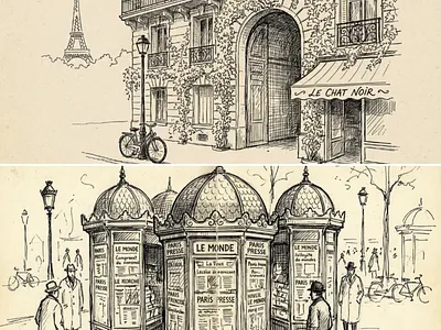Paris Doodle Collection design dribbble dribbble design dribbblecommunity french culture hand drawn paris paris doodle vintage sketch
