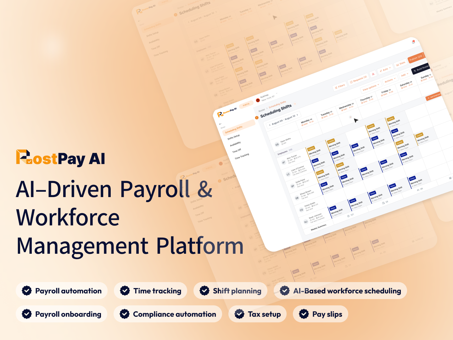 Ai Powered payroll and workforce management system. ai app design ai payroll ai saas payroll payroll system design saas design workforce managment