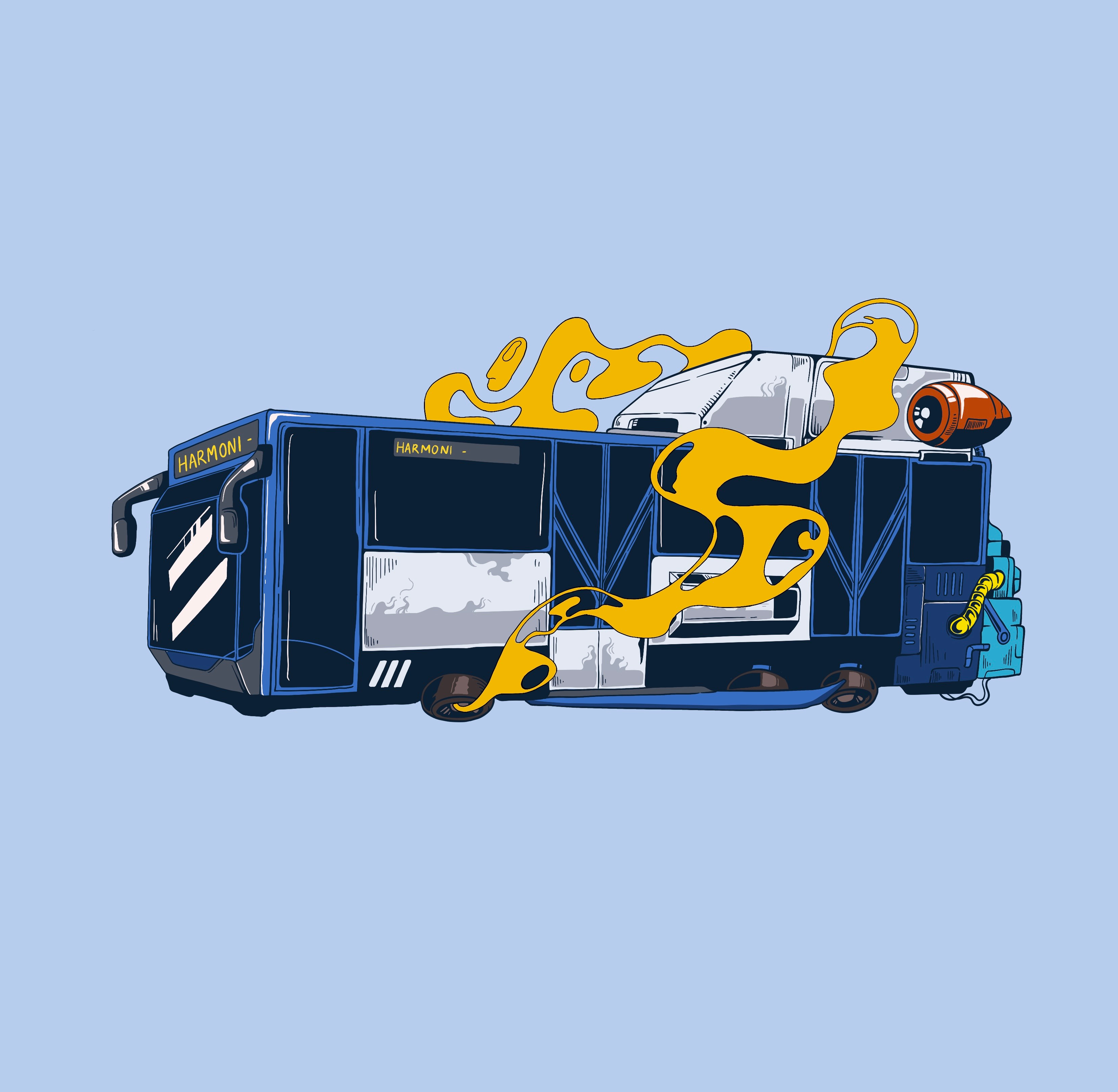 Transjakarta 2090 Illustration bus concept art cyberpunk design digital art drawing graphic graphic design illustration the future transportation transportation drawing vehicle illustration