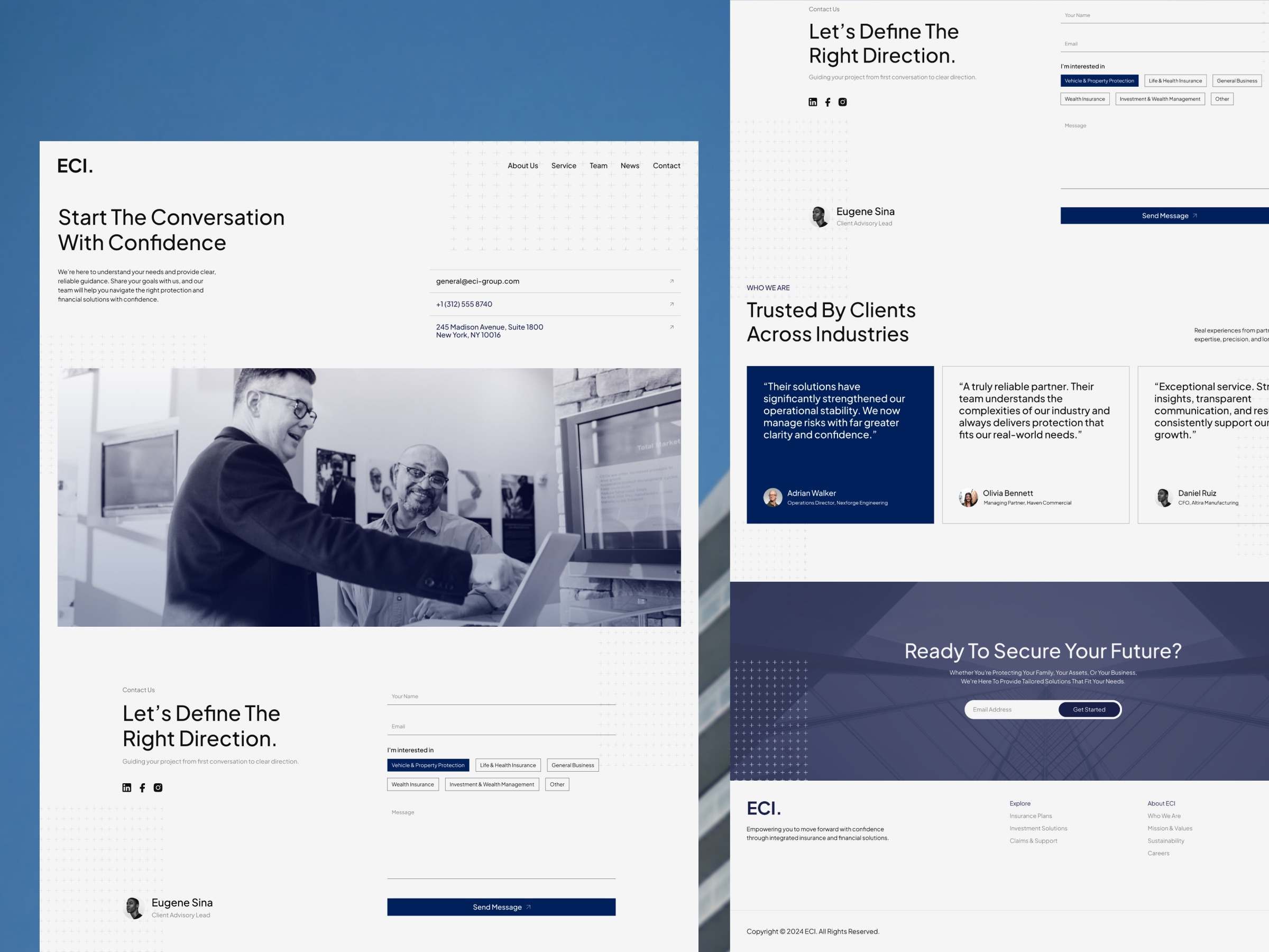ECI - Finance Company Luxury Elegant Website Form Contact Page ai company profile company website contact form contact page contact website corporate finance website form form website insurance website landing page minimalist modern product design professional saas ui web design website