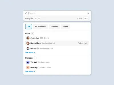 workel - Global Search Command Palette UI command palette design productivity productivity app saas search search bar search ui ui ux