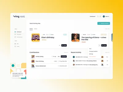 Viing — Dashboard dashboard design flow gifting platform ui ux