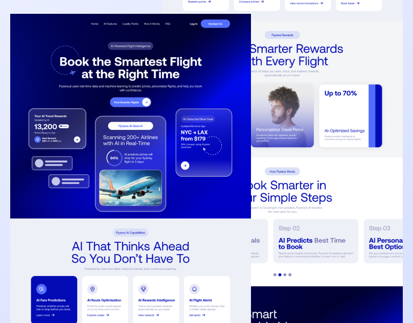 Flysera Ai - AI-Powered Flight booking Website design ai design ai website design figma landing page ui ui ux design web design website website design