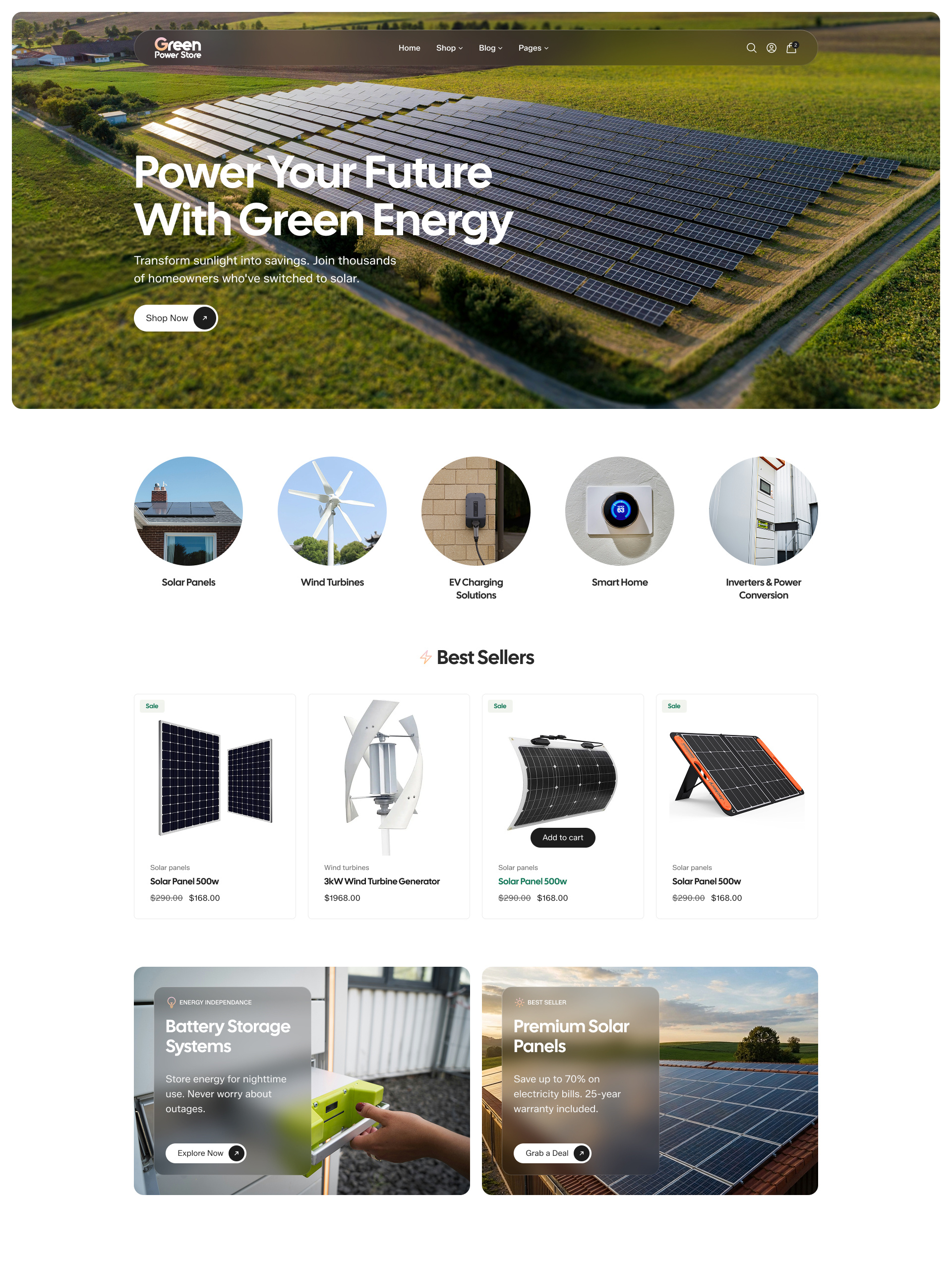 Green Power Store clean glass graphic design minimal modern ui wordpress