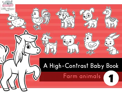Cute Farm Animals Characters - Baby Book (Part 2) adobe illustrator animal baby books black and white cartoon character character design children coloring page cute educational farm animals for kids high contrast illustration kawaii pattern design vector