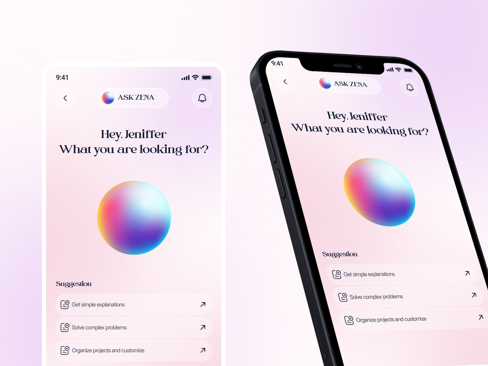 Concept interface for a Zena AI voice chat platform
