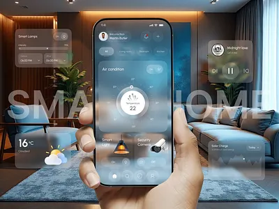 Smart Home App – Liquid Glass UI Design app appdesign futuristicui glassmorphism home control app home tech home temperature homeautomation ios iot app liquidglass mobile app mobileappdesign modernui smart home smart living app smarthomeapp smartliving uidesign uxdesig