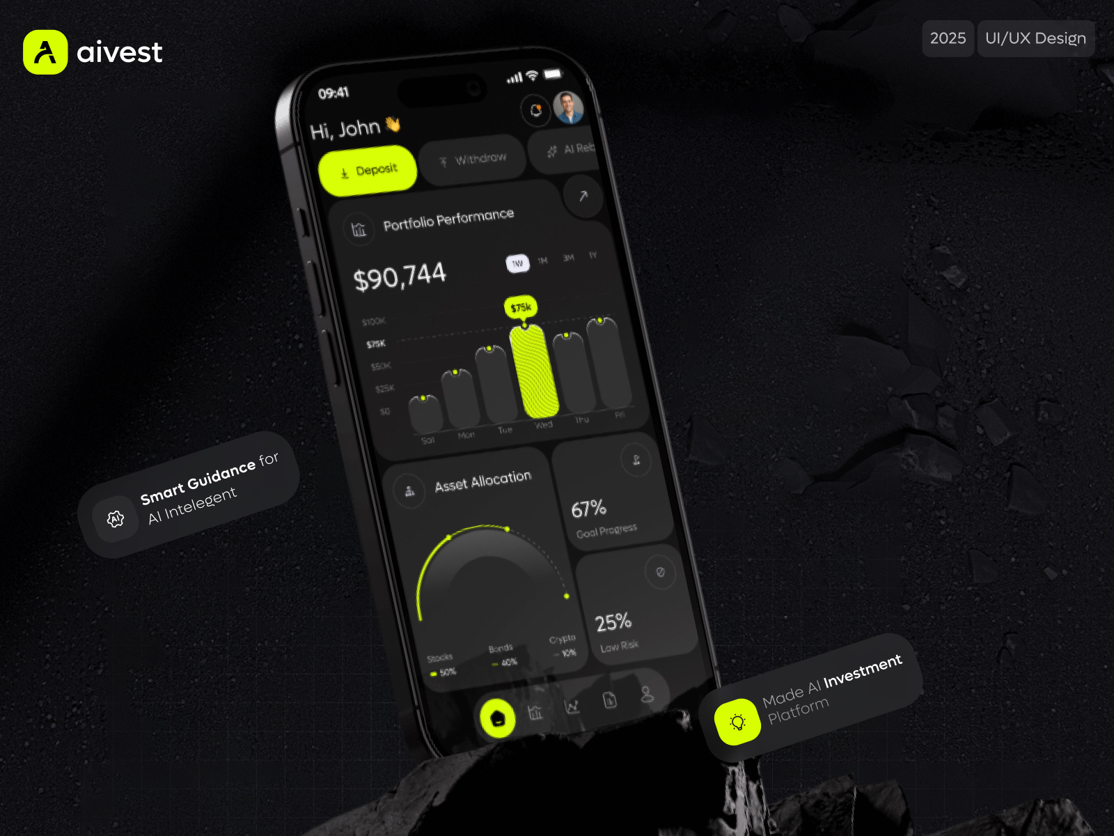AI Investment Mobile App | Finance Dashboard | Fintech UI ai ai investment app ai finance app ai powered dashboard banking banking app finance app finance mobile concept financial financial mobile app ui fintech fintech app ui fintech app website future value projection invest app investment app design personal finance personal wallet smart investing