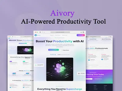 Aivory - AI SaaS Landing Page Website Design ai artificial intelligence clean design creative figma homepage interface landing page modern ui productivity saas software tech startup technology ui design ui inspiration ux design web design web layout website