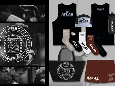 Atlas Precision Fitness branding fitness gym lifting logo merch running