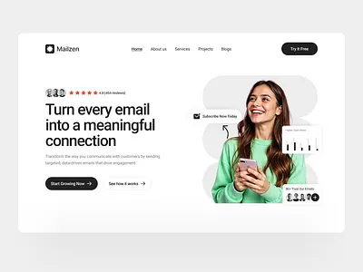 Email Marketing Website Hero Section branding clean design home page illustration landing page ui uiux web design website