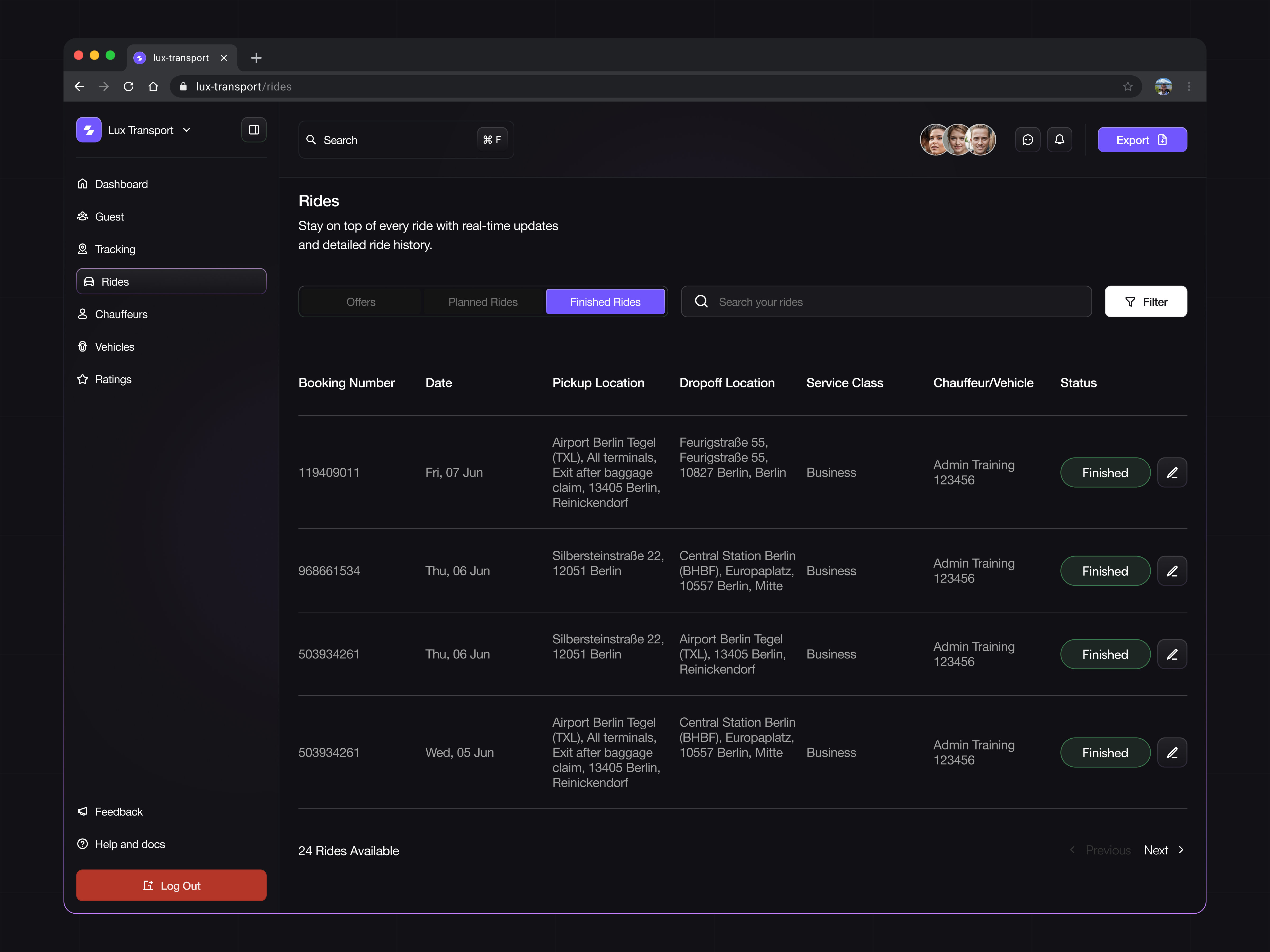 Transport Dashboard - Rides Page booking booking transport dashboard bus dark mode dashboard data design flight minimal modern rides ticket train transport transport dashboard transportation ui ui design ux design website