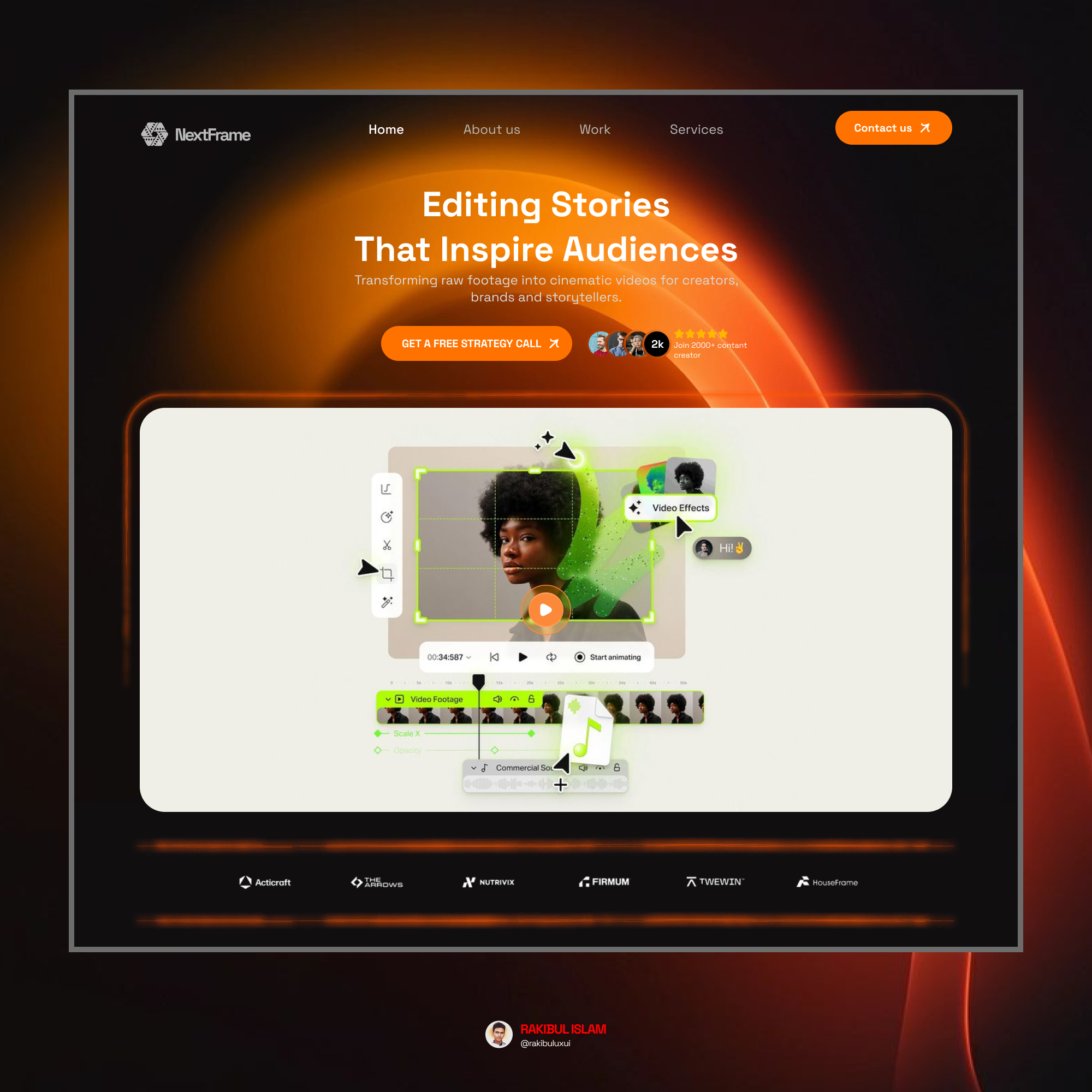 Cinematic Video Editing Landing Page UI Concept 3d animation cinematic video cinematic video editing cinematic video editing landing editing website ui graphic design motion graphics ui video edit web app ui
