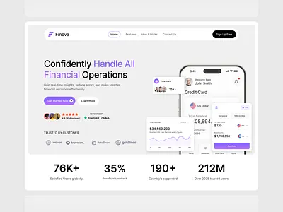 Finova – Financial Management Website Hero branding clean clean startup design home page illustration landing page modern saas saas website startup ui design ui uiux web design website