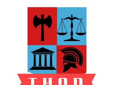 Discord Roman & Greek Server logo axe badge banner blue building design discord emblem graphic design greek helmet illustration law logo minimal red roman server typography vector