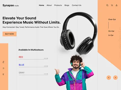 Synapse Audio - Modern Headphones E-commerce Landing Page UI beautiful landing page design beautiful website design headphone landing page design headphone website design landing page design product design ui design uiux design user interface website design
