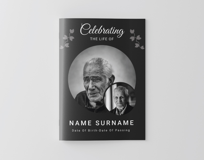 Celebration of Life Funeral Program Template. black funeral brochure business celebration of life design classic funeral program corporate dark memorial program design editable funeral brochure elegant obituary template formal obituary design funeral program template in loving memory template layout memorial service flyer obituary booklet printable funeral program remembrance program template