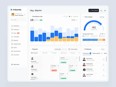 Clean HR Management Web Dashboard Onboardly branding dashboard data design hr logo management redesign saas statistics ui ui components ux web web app