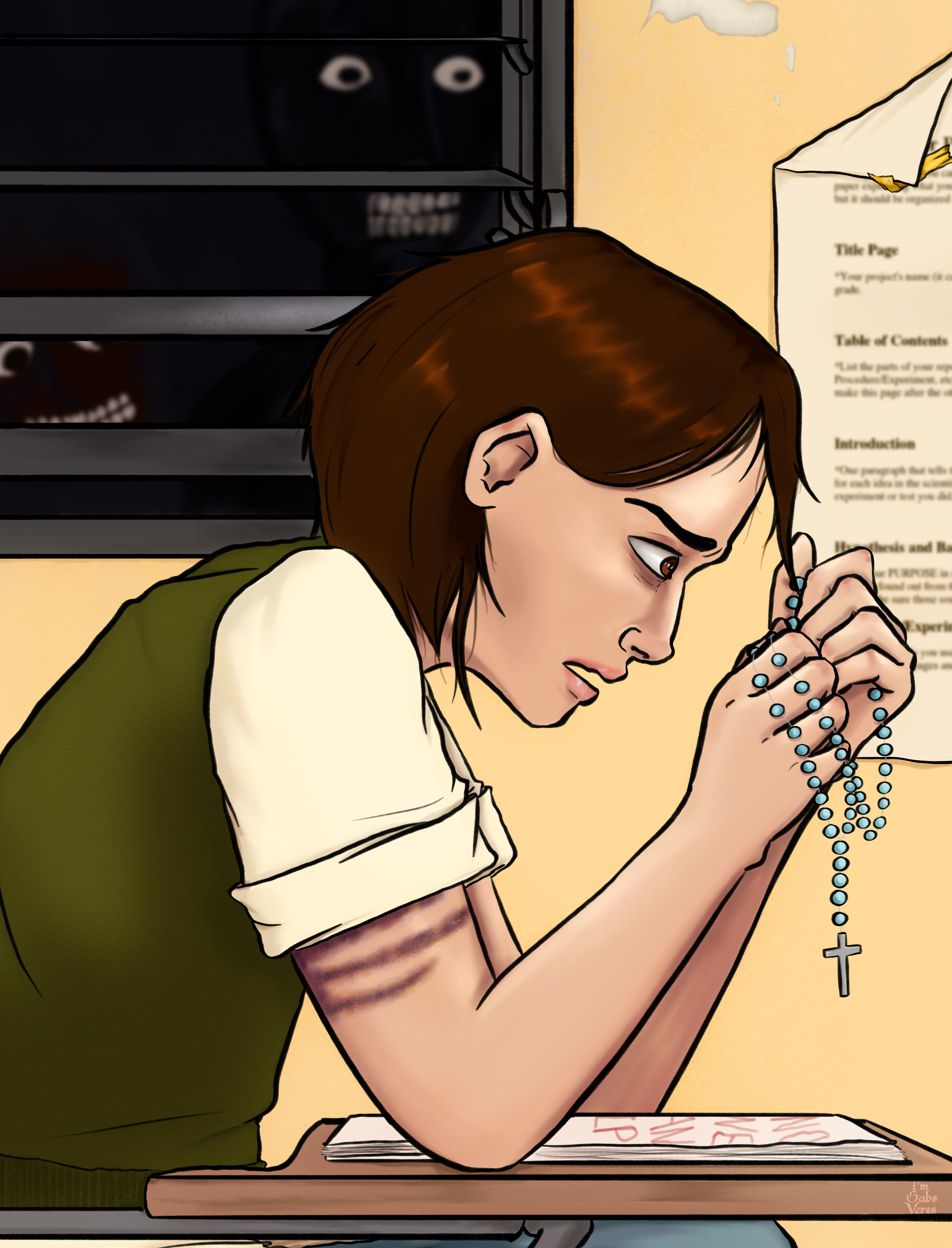 oh...you HAUNTED haunted... art character concept detail digital art horror illustration pray procreate rosary story driven