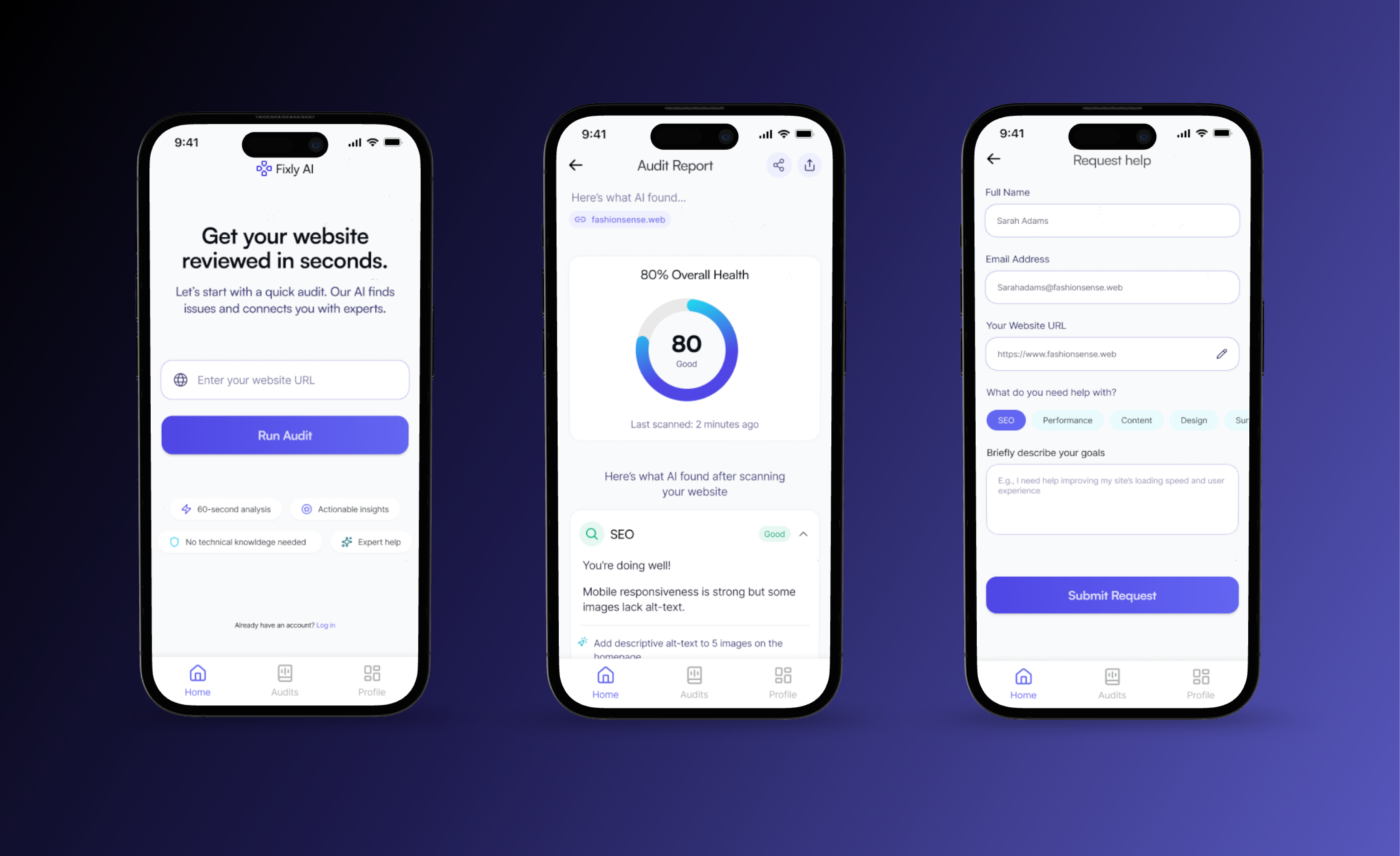 Fixly- Site Audit with AI App ai app designer figma mobile ui ux