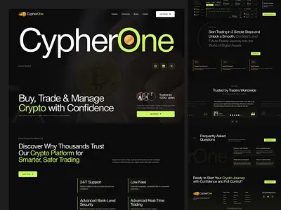CypherOne — Modern Crypto Trading Website crypto crypto landing page crypto website dark ui landing page landing page design modern saas saas website ui ui design uiux uiux design web web design website website design