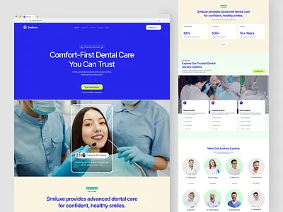 Smiluxe - Dental Care Landing Pages agency clean clinic dental dentist doctor framer healthcare interface landing page medical saas smile tooth uiux web clinic web dentist web design webflow women