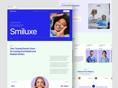 Smiluxe - Dental Care Website agency clean dental dentist design doctor framer healtcare landing page medical product page saas smile ui design uiux ux design vektora web design webflow