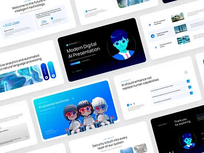 Modern Digital AI Presentation ai branding business character clean digital futuristic gradient graphic design inspiration layout minimal modern pitch deck popular powerpoint presentation tech trending ui