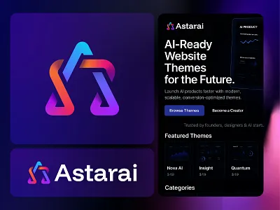AstarAi Logo Design 3d ai ai themes branding dark ui dashboard futuristic glassmorphism landing page logo modern logo neon ui product design saas saas website startup tech ui design ux design web design