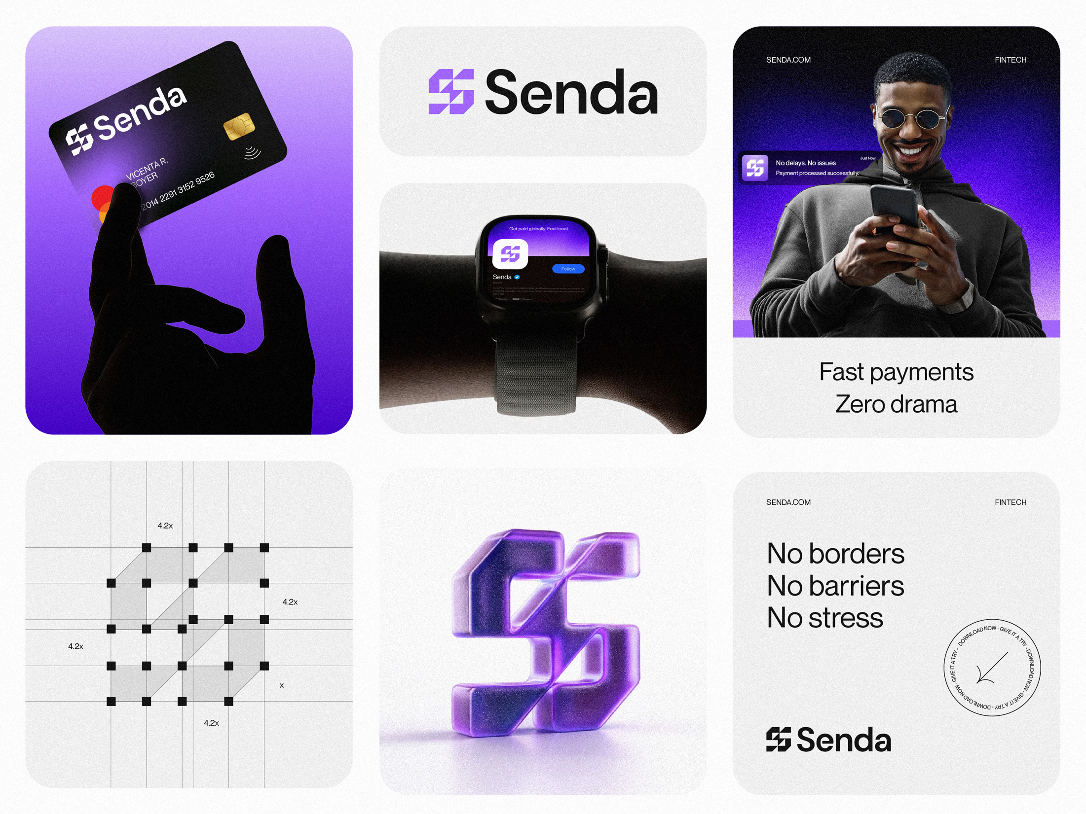 Senda™ - Logo & Branding for a Fintech Crossborder Payment Brand app icon brand book brand guidelines brand identity brand style guide branding creative logo design fast fintech full branding kit letter s bolt logo logo modern logo money payment secure send transfer visual identity