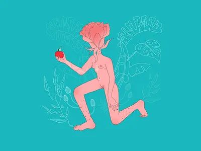 Eve and The Forbidden Fruit apple bible edem eve flat flower illustration outline procreate